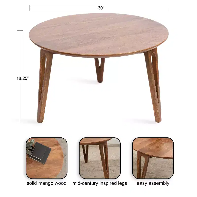Kate and Laurel Kershaw Round Coffee Table, 30x30x19, Walnut Brown