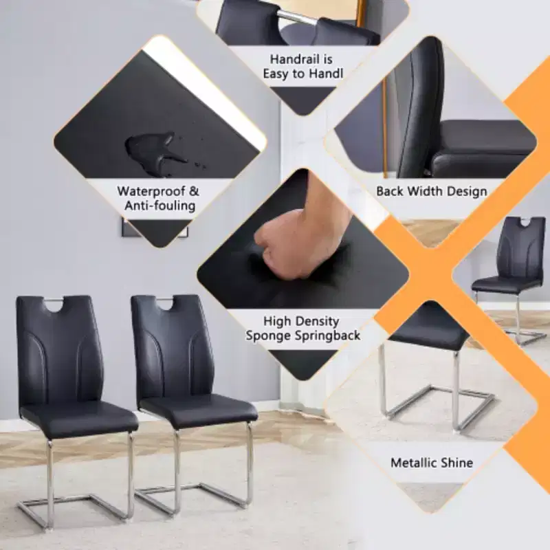 Set of 4 Black PU Dining Chairs with Silver Metal Legs - Stylish & Versatile