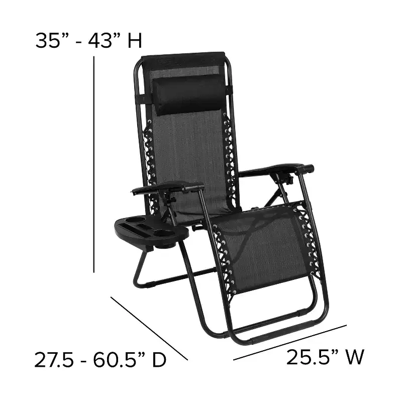 Flash Furniture Adjustable Folding Mesh Zero Gravity Reclining Lounge Chair with Pillow and Cup Holder Tray, Set of 2