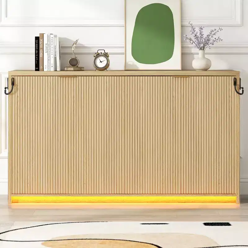 Luxystar Twin XL Size Cabinet-style Murphy Bed with LED Light for Living Room and Apartment, Nature