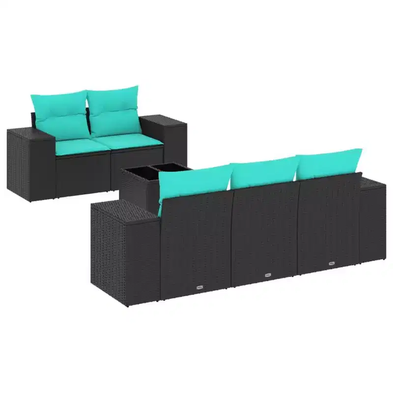 vidaXL 6 Piece Patio Sofa Set with Cushions Brown Poly Rattan