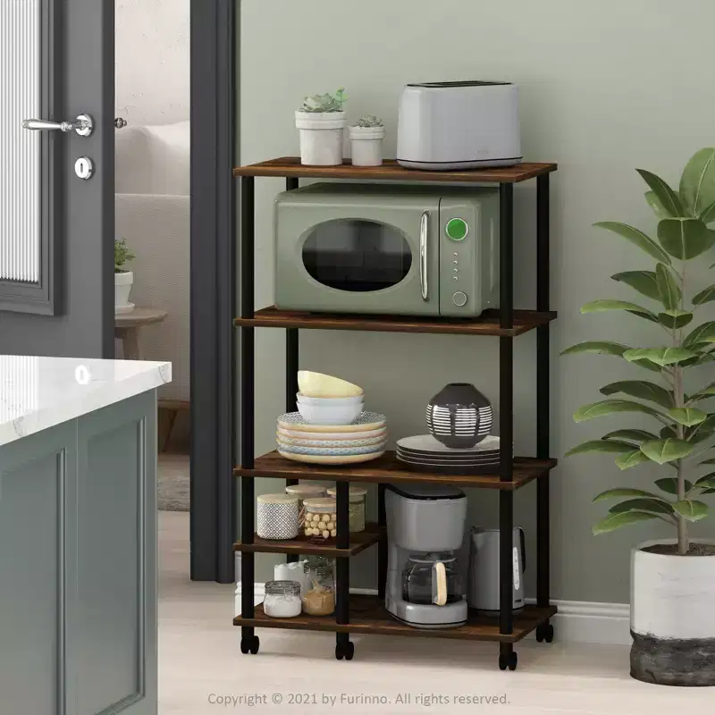 4-Tier Kitchen Baker's Rack Microwave Oven Storage Cart, Amber Pine