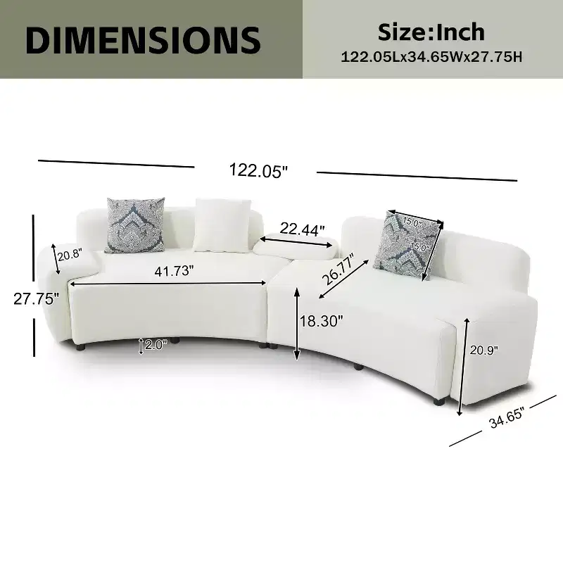 Christopher Knight Home Alvis Modern 122 Curved Fabric Upholstered 4-Seater Sofa Couch with 3 Pillows