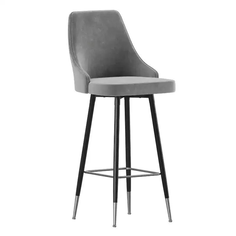 Modern Upholstered Dining Stools with Chrome Accented Metal Frames and Footrests