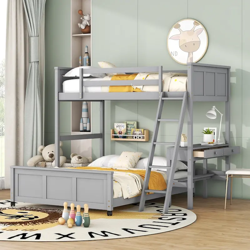 Full Over Full/Twin Over Full Bunk Bed with Desk