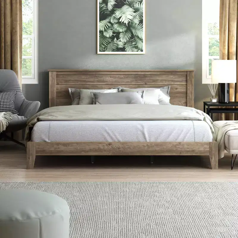 King Size Platform Bed with Headboard and LVL Slat System – 85.55