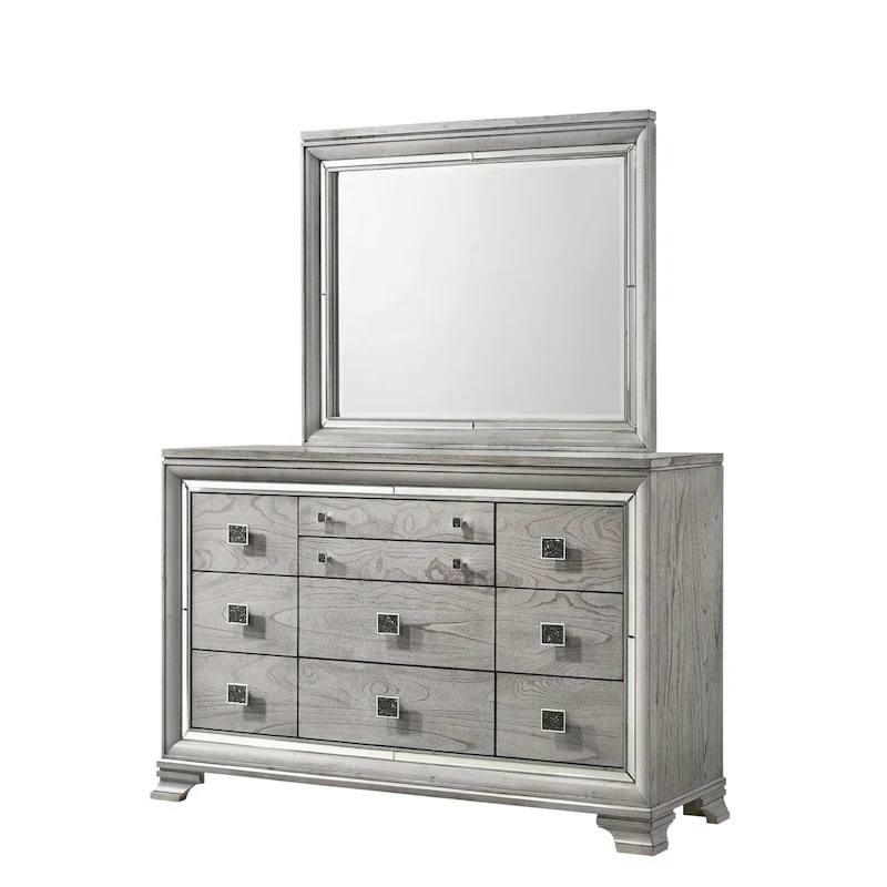 Evonne 6 Piece Gray LED Upholstered Panel Bedroom Set