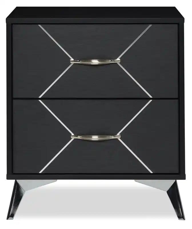 Bedside 2-Drawer Nightstand, 21.7W x 24.6H, Modern - Black & Silver