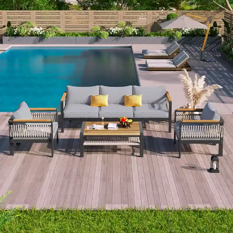 4-Pieces Patio Seating Group with Cushions & 1 Coffee Table