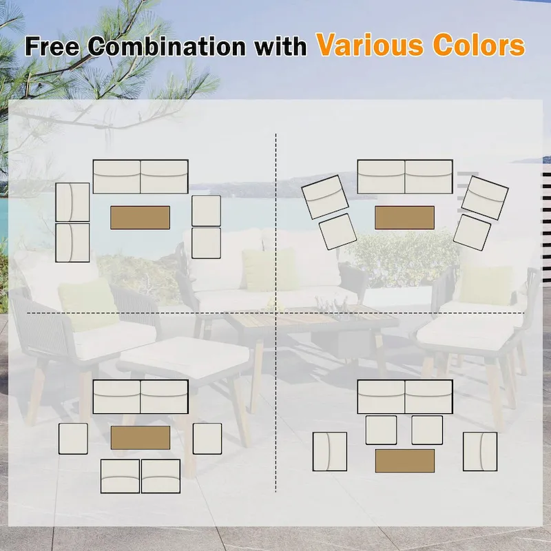 6-Piece Rope Patio Furniture Set with Acacia Wood Cool Bar Table