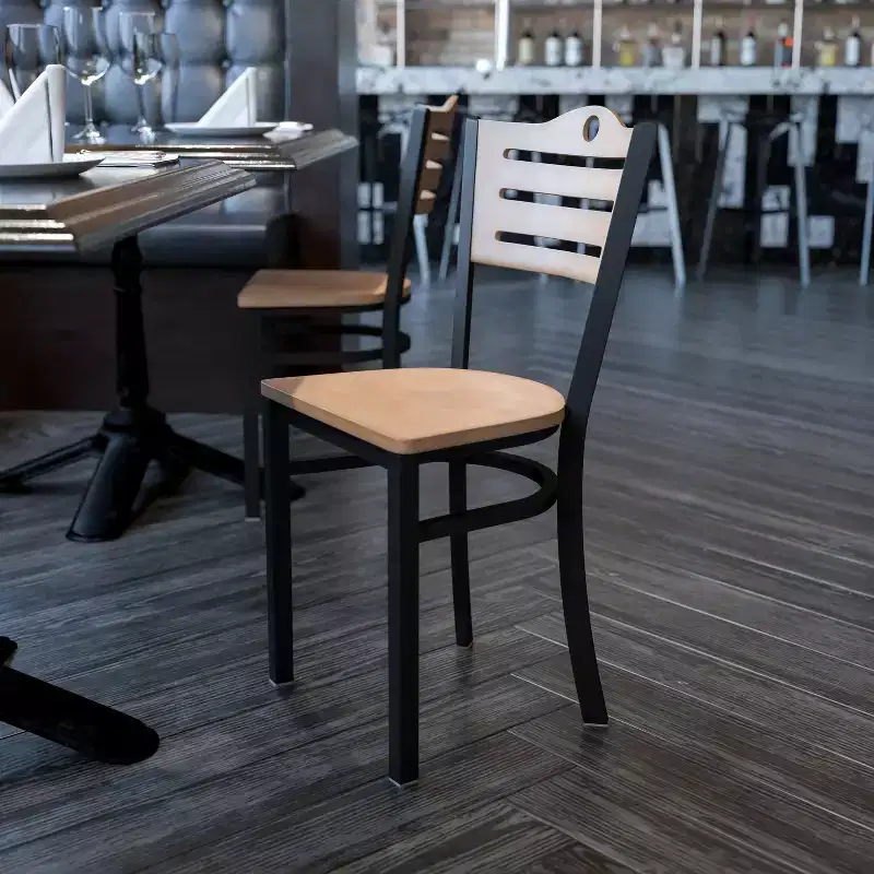 Emma and Oliver Black Slat Back Metal Restaurant Dining Chair