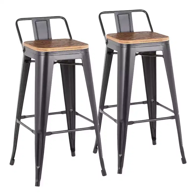 Oregon Industrial Low Back Barstools Black/Bamboo