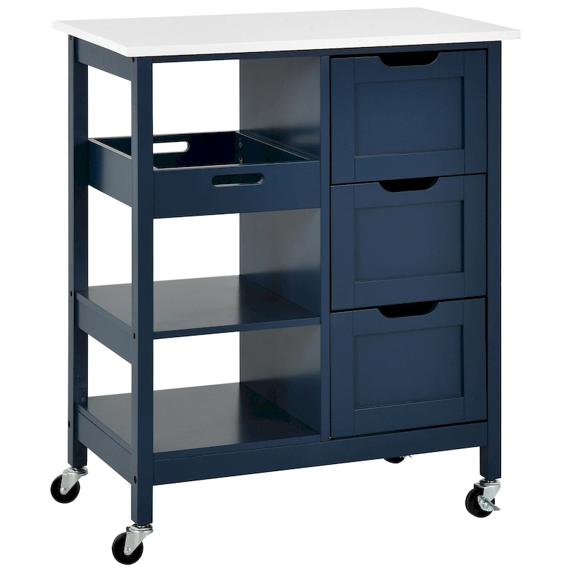Rolling Kitchen Bar Trolley Serving Cart on Wheels with Wood Top