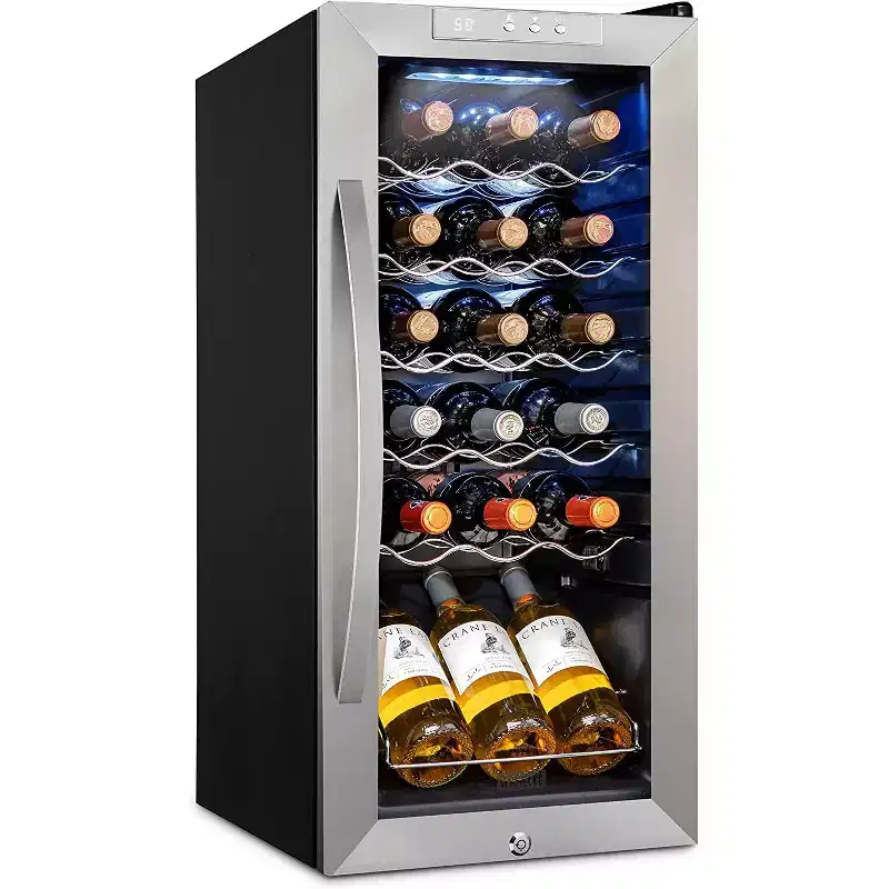 Schmck 18-Bottle Wine Cooler w/ Lock  Freestanding Wine Cellar, 41F64F, Stainless Steel