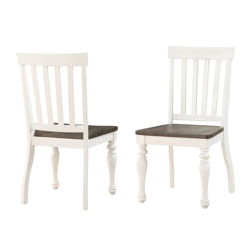Farmhouse Two-Tone Dining Side Chair Set of 2, Wood Frame with Upholstered Seat