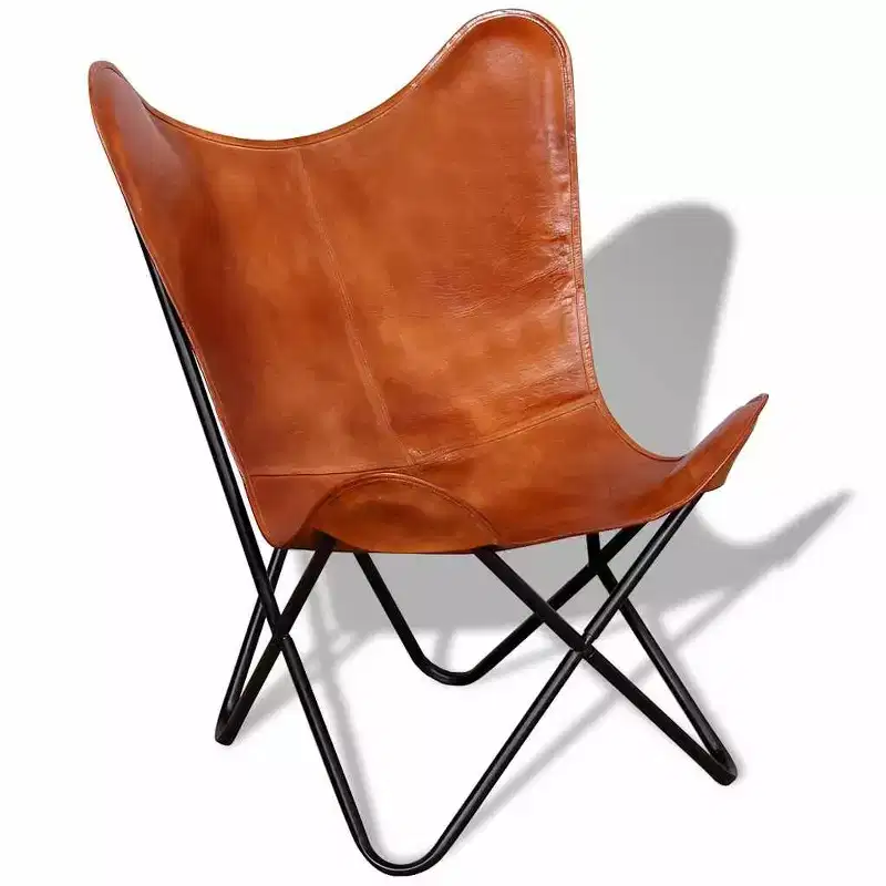 vidaXL Butterfly Chair Brown Real leather, Powder-coated iron Standard