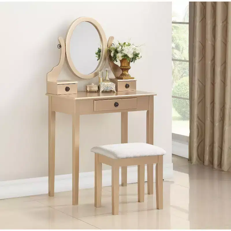 Moniys Wood Moniya Makeup Dressing Dressing Table and Chair Set, Blue