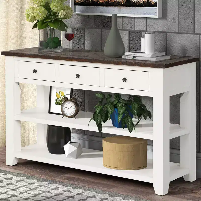 Whisen Classic Vintage Design Console Table with 3 Storage Drawers and 2 Shelves