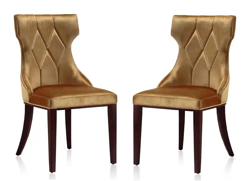 Velvet Dining Chair - Antique Gold & Walnut