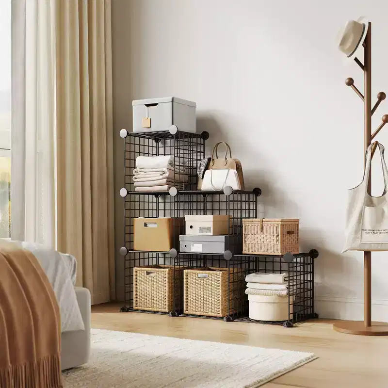 Modular 6-Cube Wire Grid Storage Organizer, Metal Closet Shelving Unit Cubes, Open Storage Cabinetfor Entryway, Bedroom, Living Room, Office