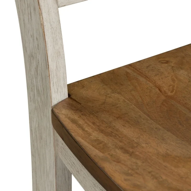 Antique White Ladder Back Side Chair with Chestnut Seat, Set of 2