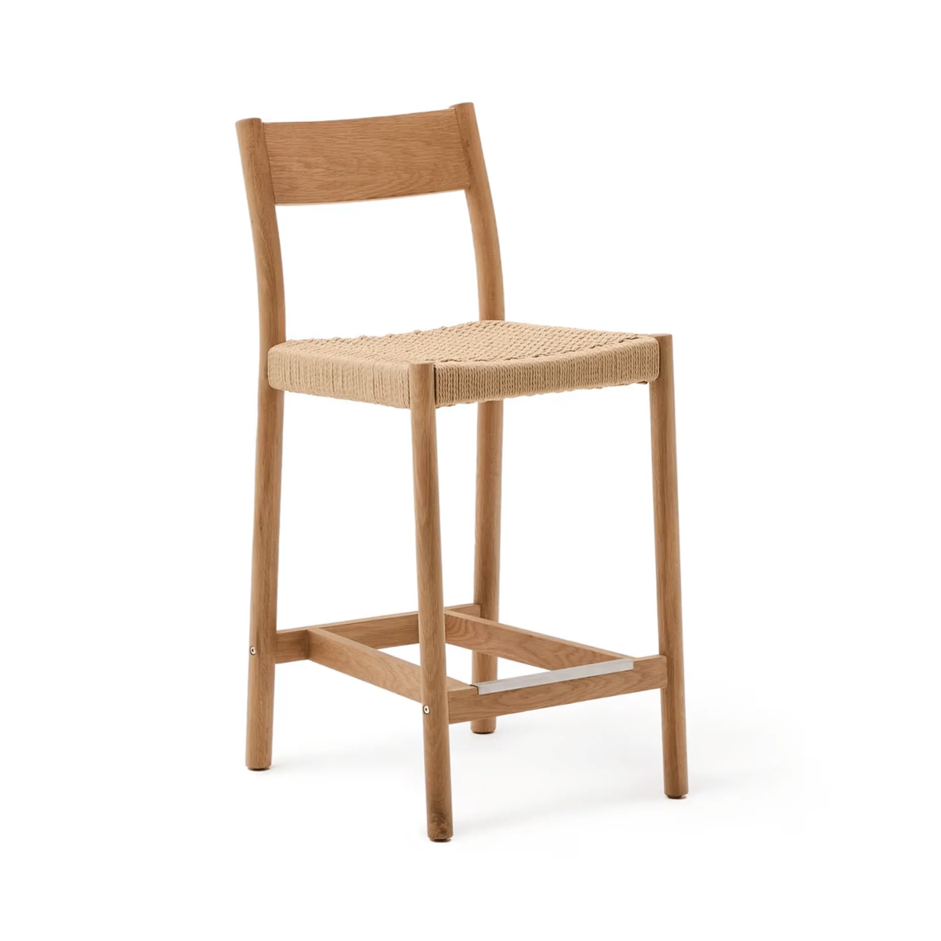 Rustic Natural Oak Barstool with Curved Back for Kitchen