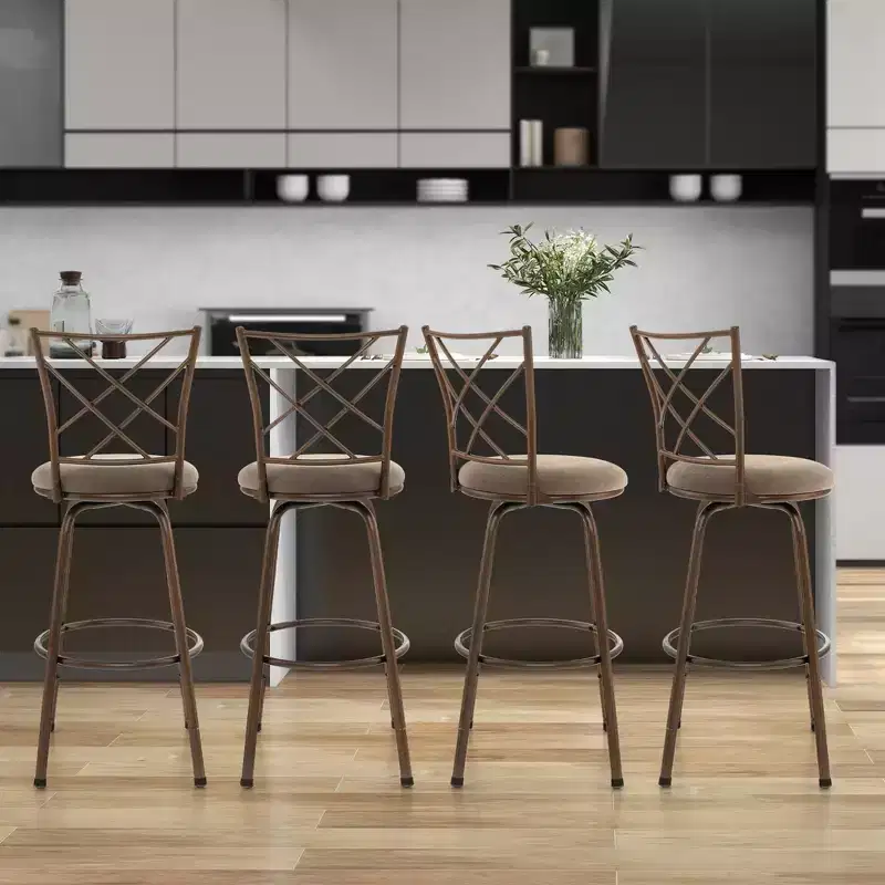 Costway Set of 2 24/30 Inch Adjustable Swivel Barstools Metal Dining Chairs Brown