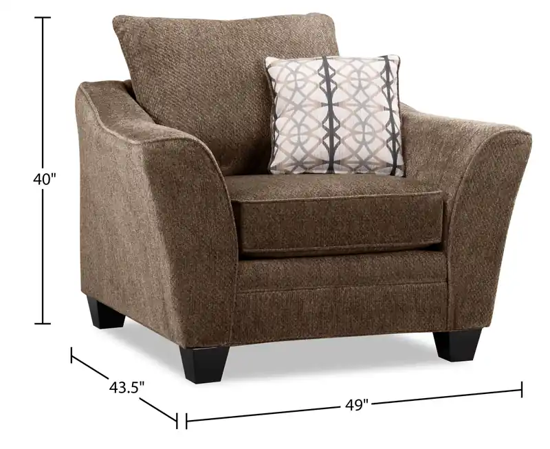 49 Chenille Fabric Chair with Flared Arms and Wood Legs - Charcoal Grey