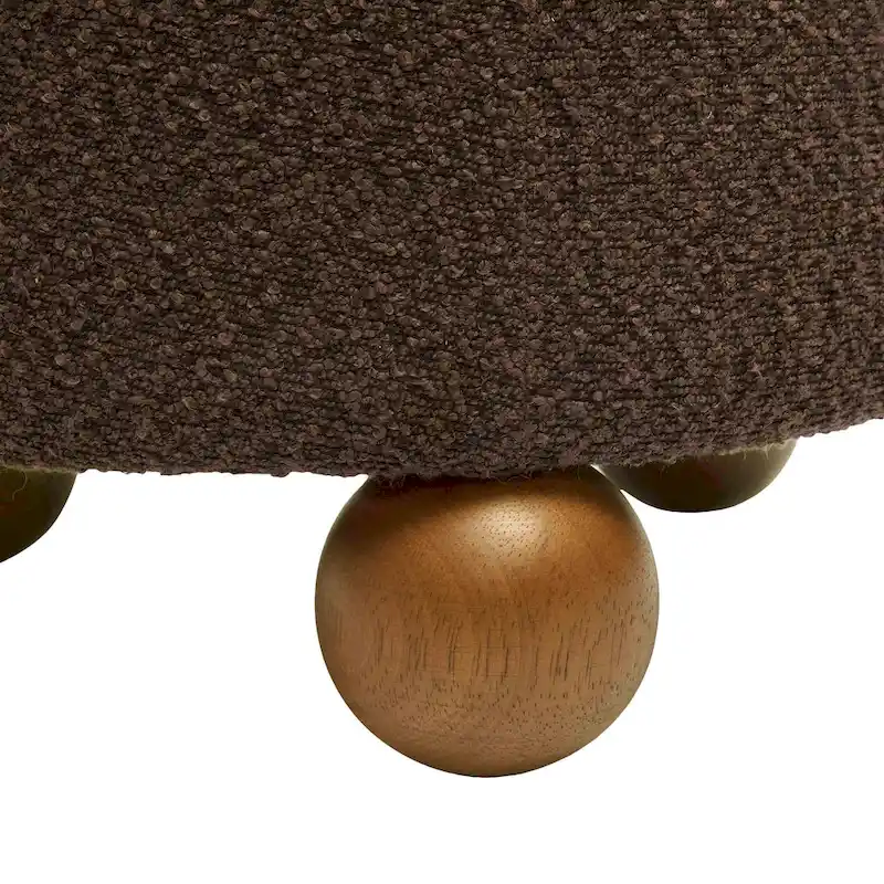 Boucle Upholstered Stool with Solid Wood Legs