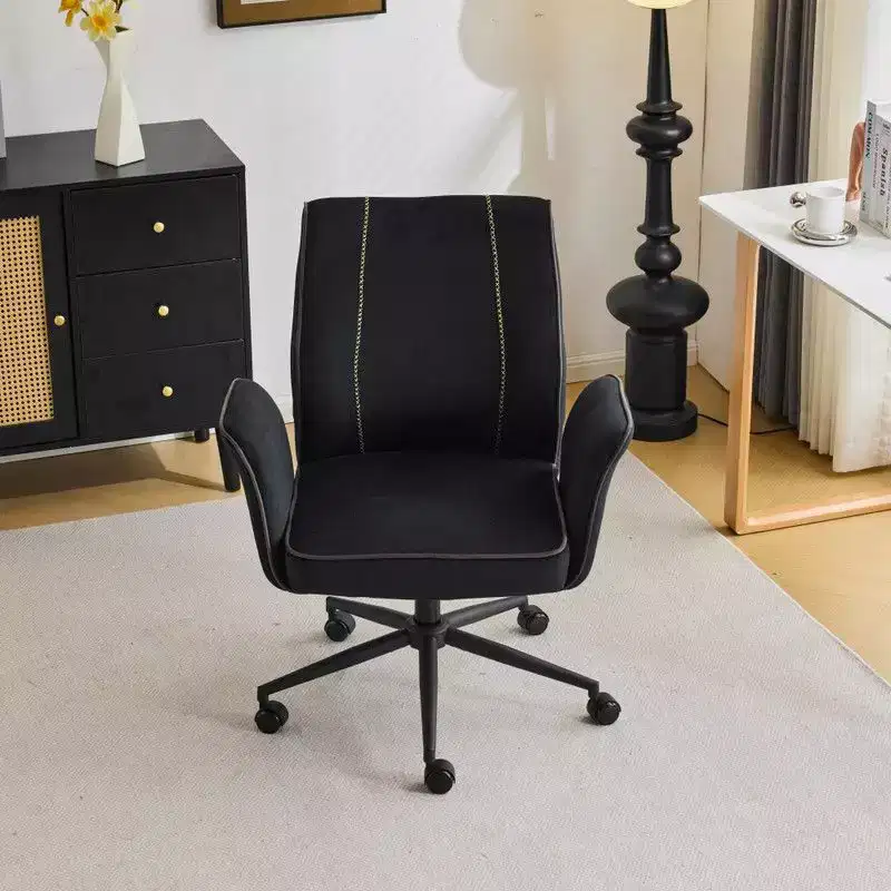 Karl Home | 28.5 inch White Velvet Dovetail Swivel Office Chair With Wheels