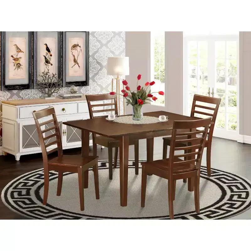 HomeStock Saddle Brown Rectangle Dining Table Set with 6 Chairs