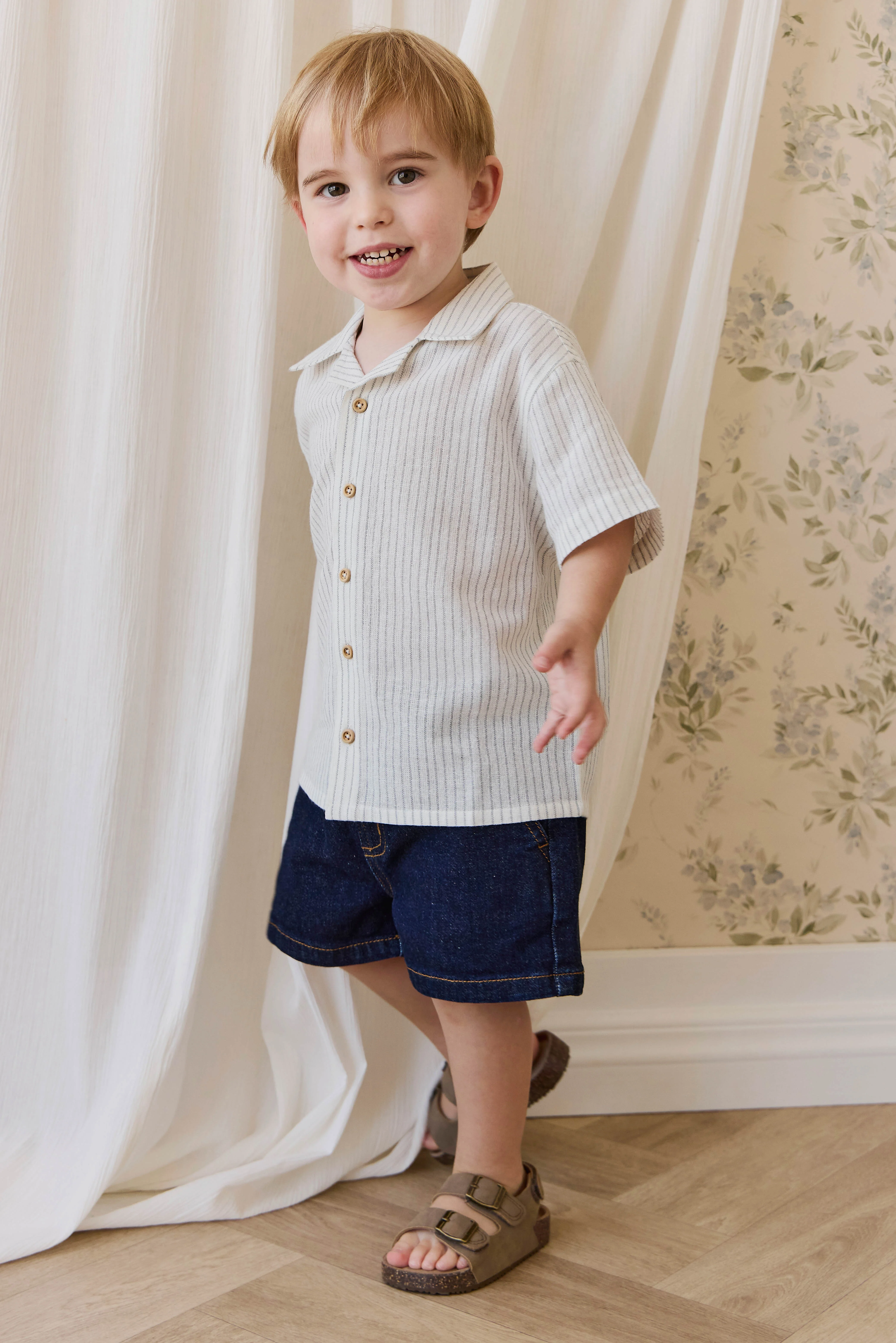 Casual Mid Indigo Denim Cotton Relaxed Short with Elastic Waistband & Pockets for Kids 6M–6Y