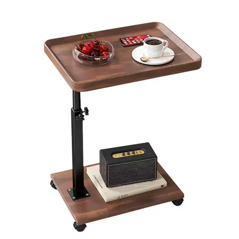 C-Shaped Side Table, Small Couch End Table with Adjustable Height and Swivel Top, TV Tray Desk with Wheels for Living Room, Bedroom