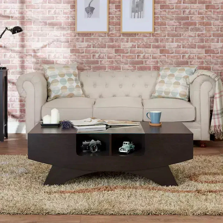 Walnut Multi-Storage Coffee Table with Tempered Glass Top