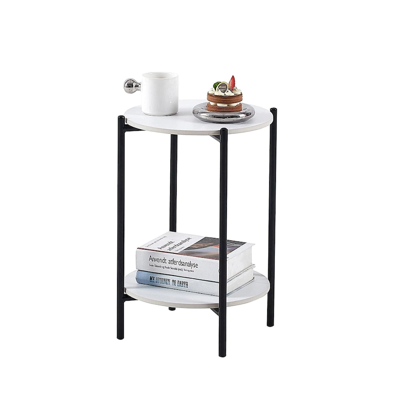 2-layer Round End Table/Coffee Table with Marble Tabletop
