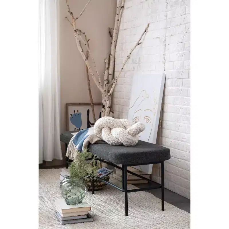 Storied Home Modern Fabric Upholstered Bench Charcoal Gray/Black