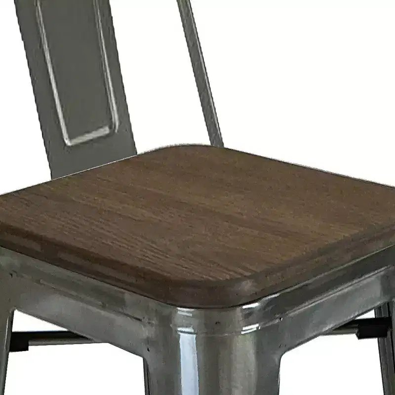 HomeRoots Set of Four 30 Brown and Gray Solid Wood and Metal Low Back Bar Height Bar Chairs