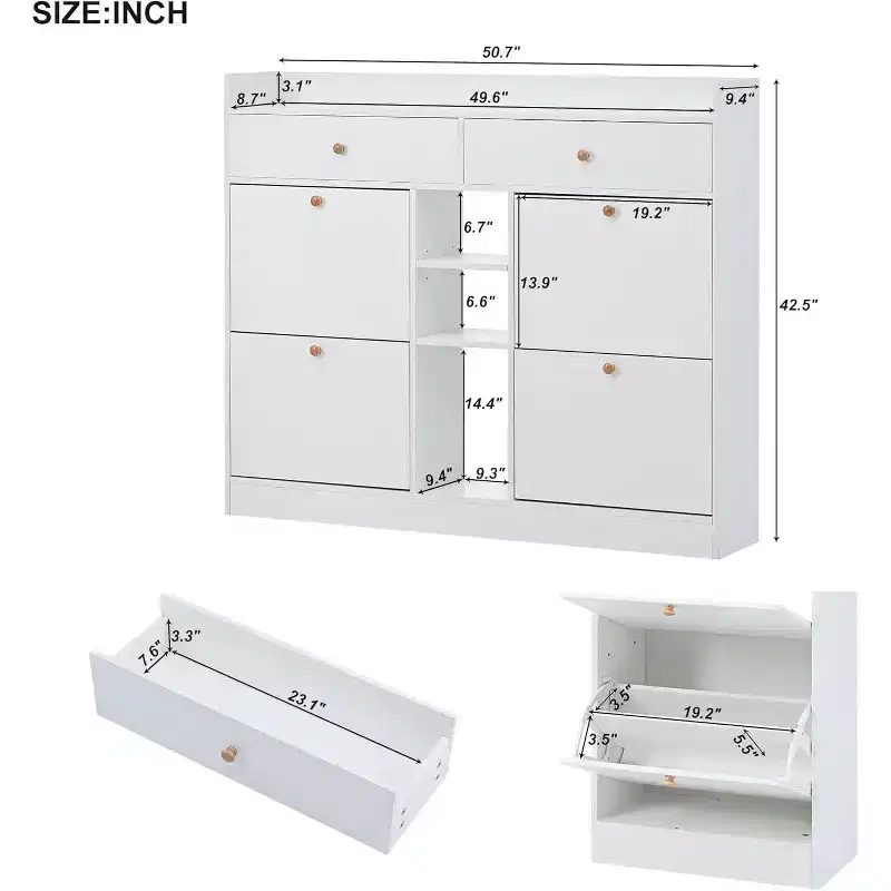Acekool Modern Shoe Cabinet, 3-Tier Flip Drawer Shoe Organizer, Holds 19 Pairs, Entryway Storage, 50.7x9.4x42.5, Minimalist Design