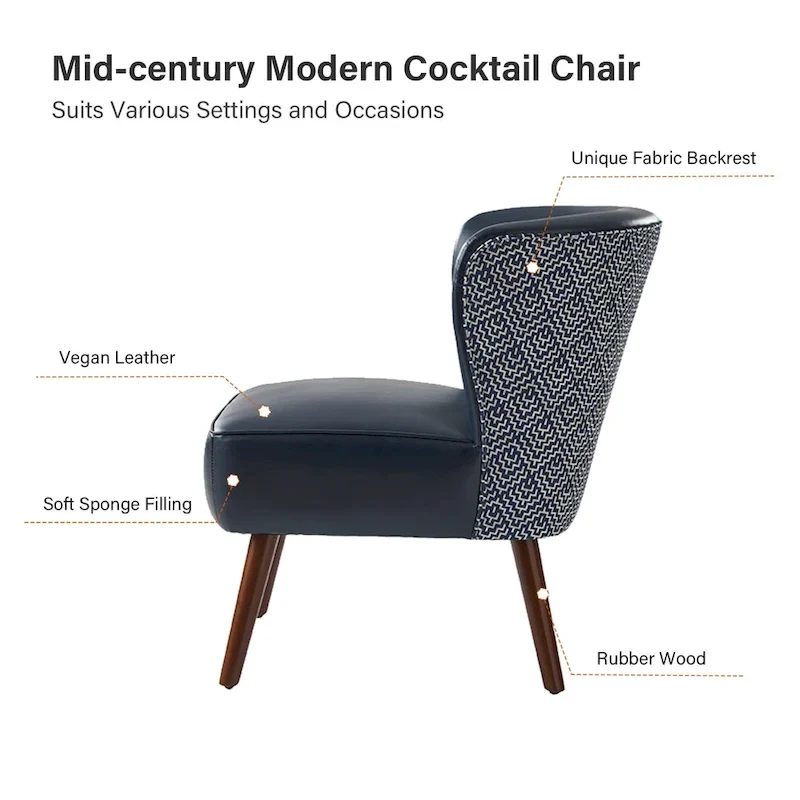 Alexander Mid-Century Modern Side Armchair with Solid Wood Legs by HULALA HOME