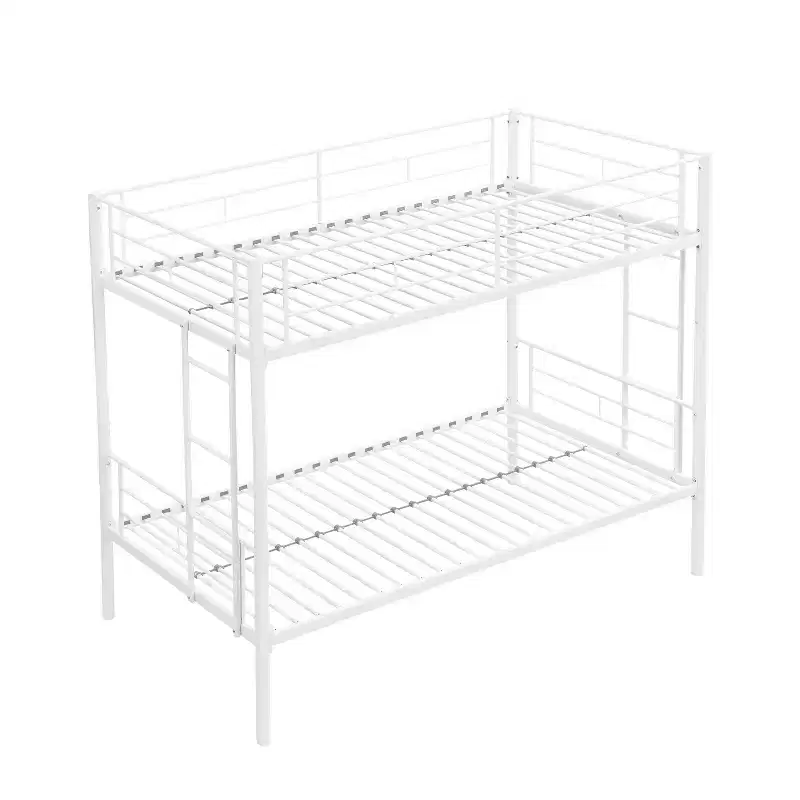 Bellemave Metal Twin Over Twin Bunk Bed with Guardrail & Ladder, Convertible Heavy Duty Bed for Kids, Teens & Adults, White