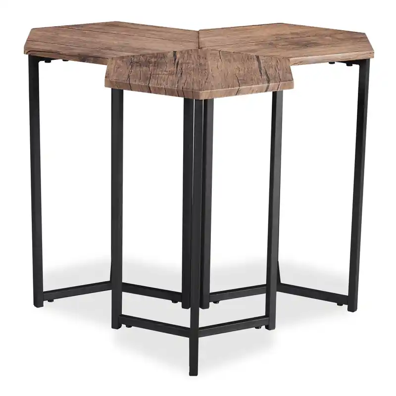 15.7 3-Pack Chairside Table - Brown with Black Metal Legs