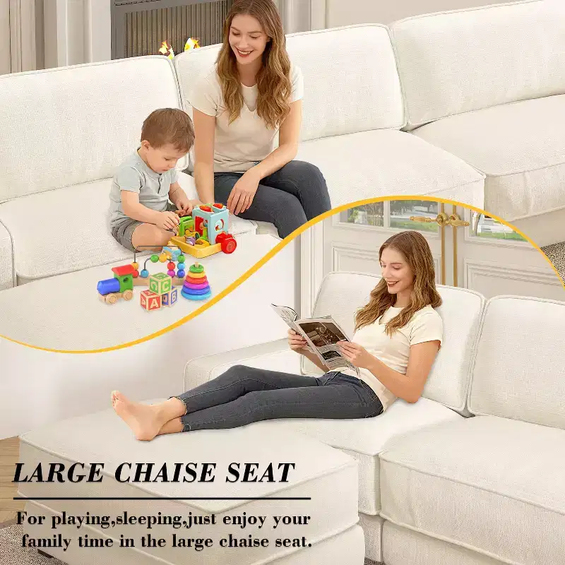 Dyonery 120 Modular Sectional Sofa, Cloud Sectional Couch with Deep Seat, Modern Modular L-Shape Sofa Couch with Chaise.