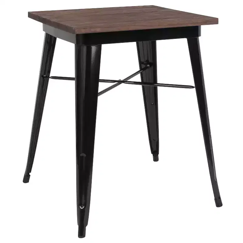 23.5 Steel Indoor Contemporary Table With Square Rustic Wood Top