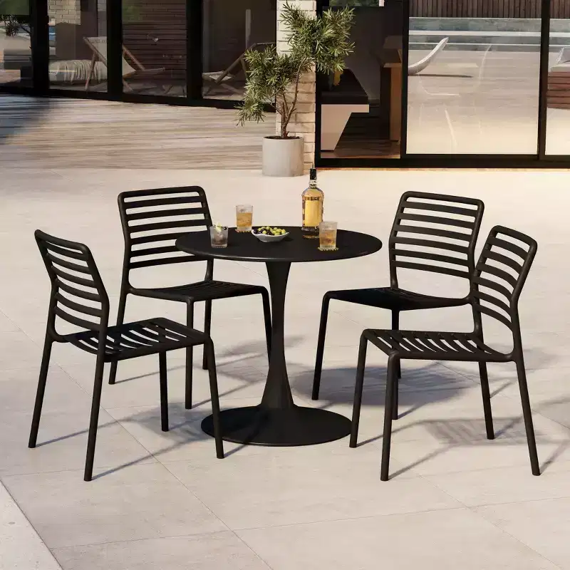 WestinTrends Playa 5-Piece Outdoor Indoor Metal Patio Dining Table Set With Stackable Plastic Patio Side Chairs