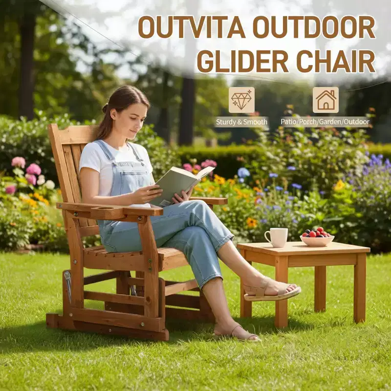 Karl Home | Classic Teak-Finish Fir Wood Patio Glider Chair