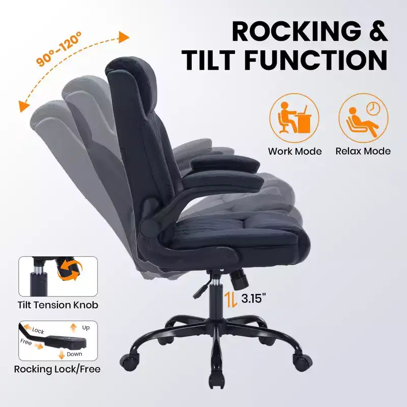 Leather Office Chair 350lbs - Ergonomic Executive Chair with Adjustable Lumbar & Flip-Up Armrests