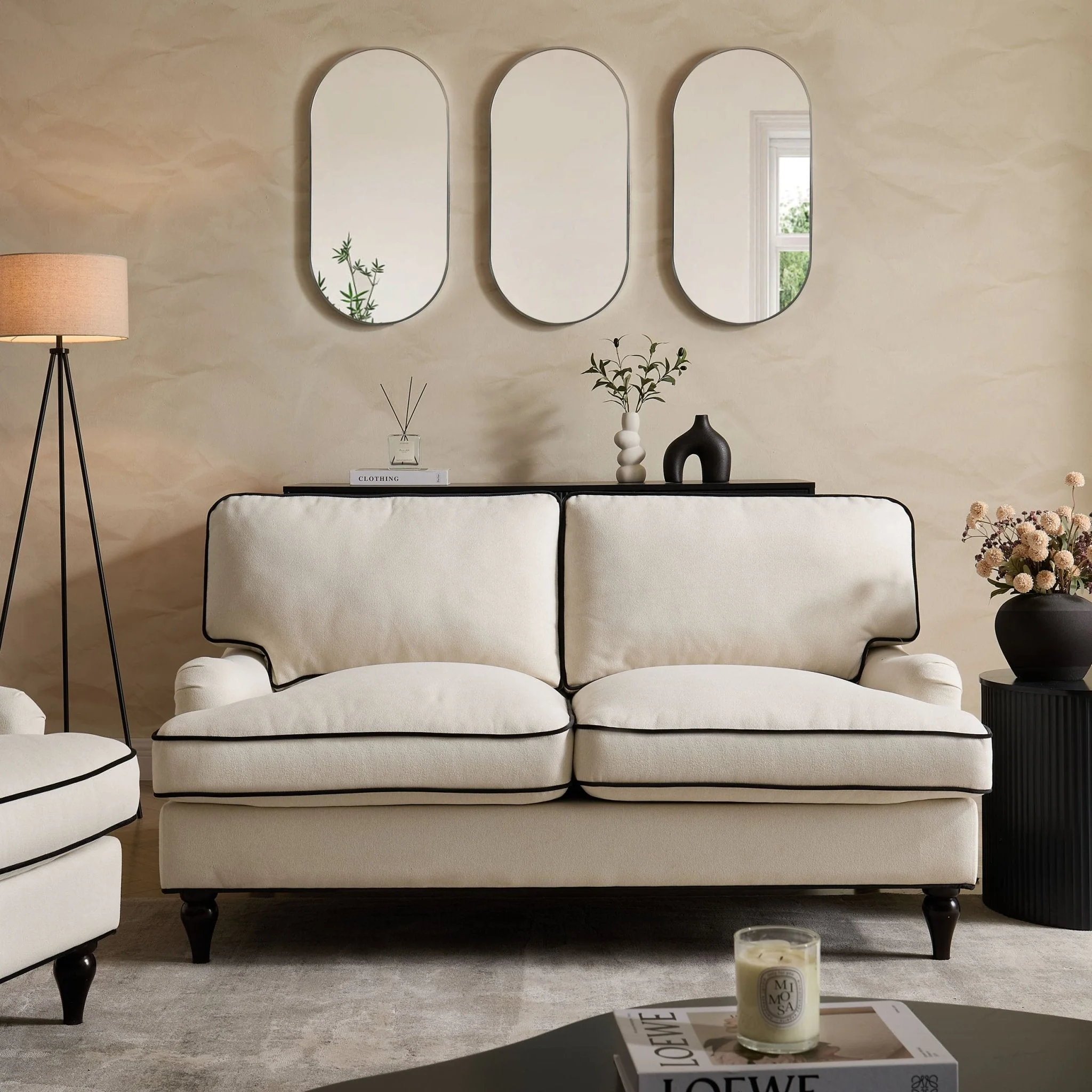 2 Seater Sofa - Cream/Black