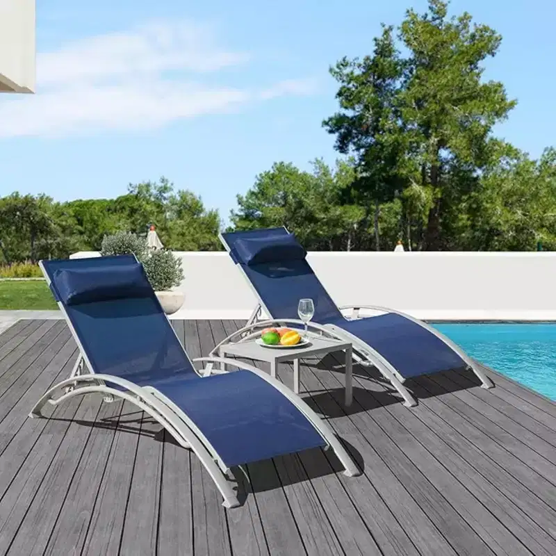 GDFStudio SunCurve Outdoor 3 Piece Metal and Textilene Stackable Chaise Lounge Set