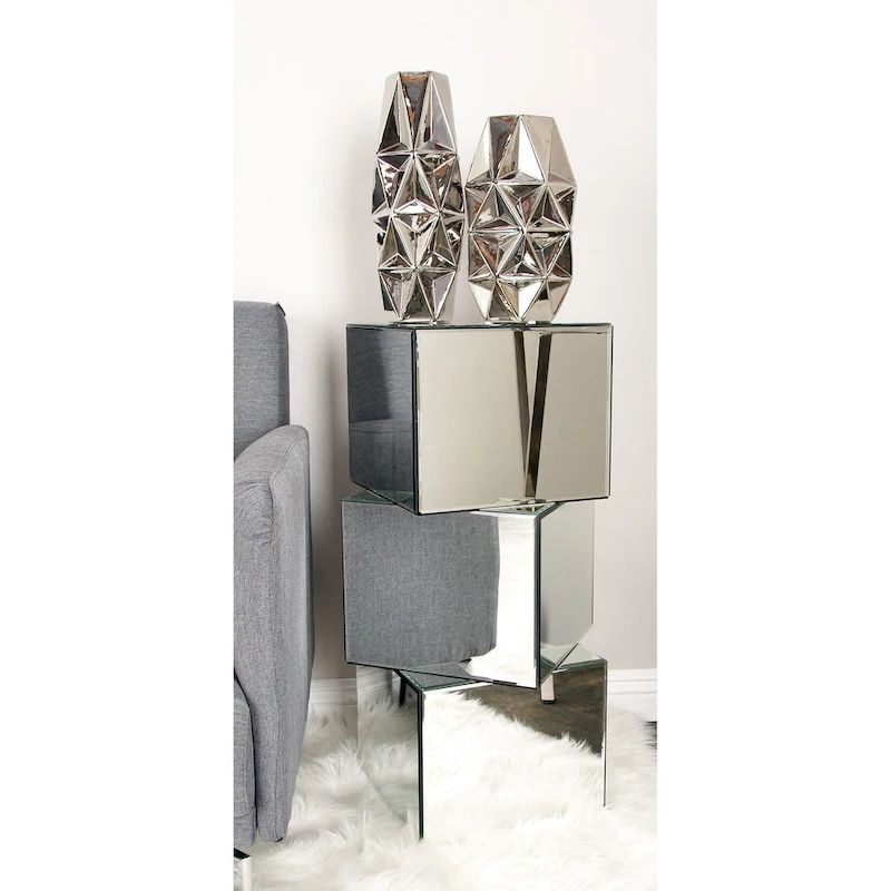 Glass Mirrored Pedestal Table - Silver - Roche River Decor - 12W x 15L x 30H