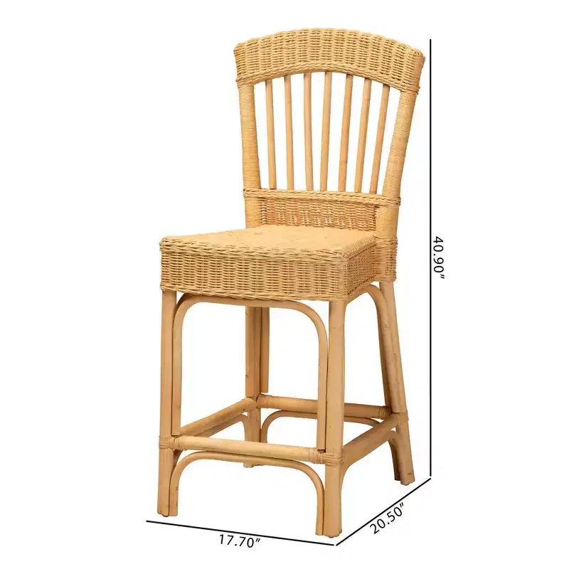 bali & pari Barito Natural Rattan Counter Height Barstool: Bohemian Design, No Assembly Required